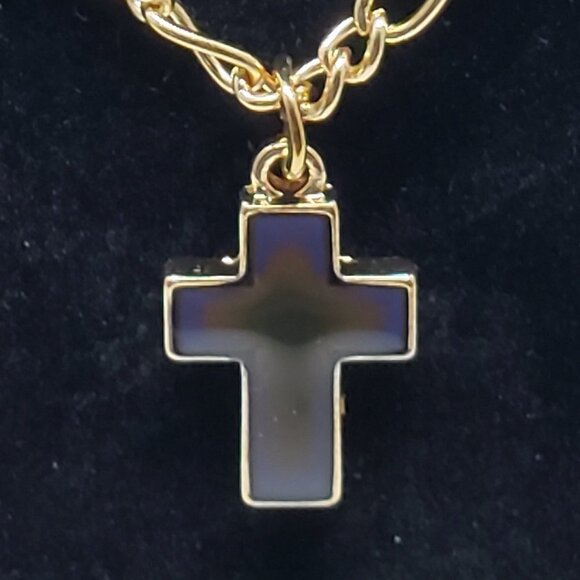 Unisex Polished Gold-tone Necklace with color changes Cross Pendant, 18+3-inch - Picture 5 of 11